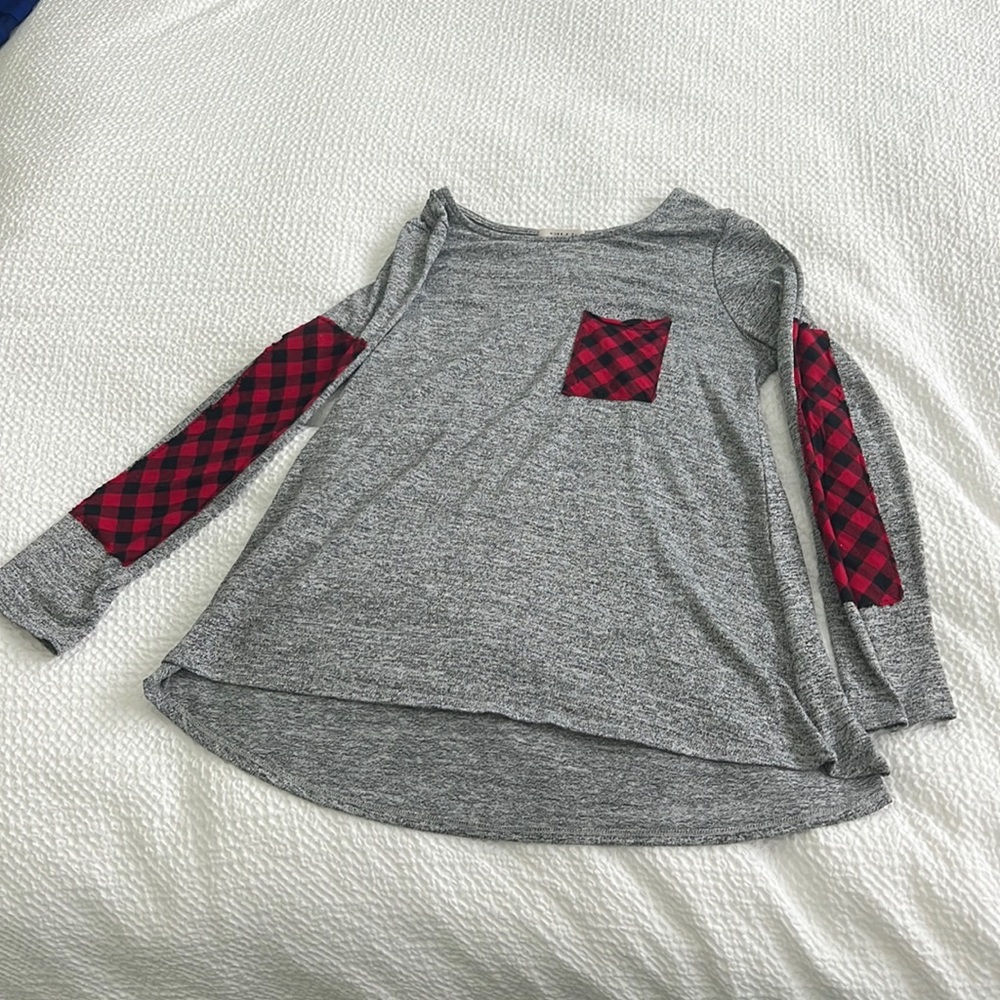 Red buffalo plaid accented long sleeve